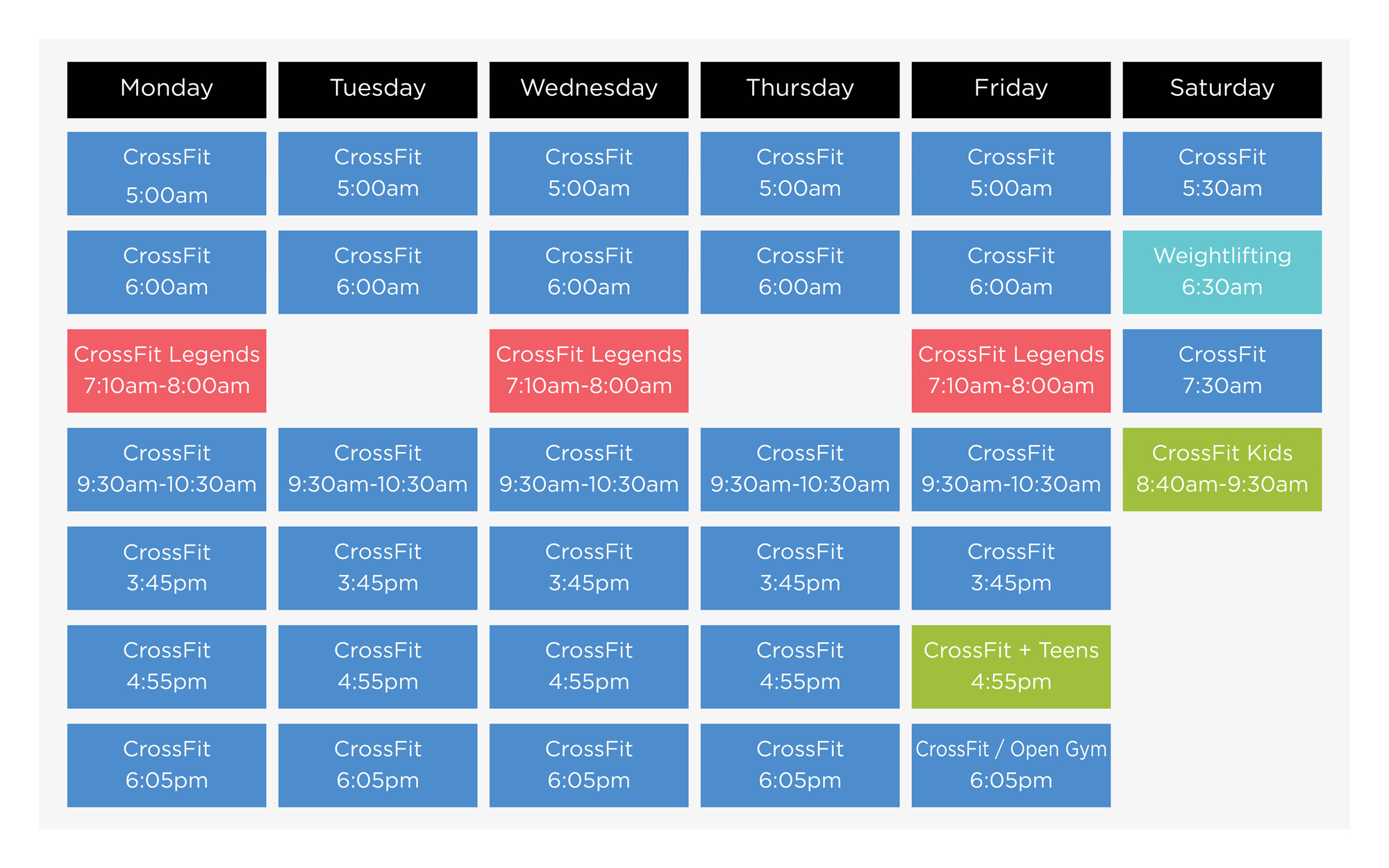CrossFit King Timetable